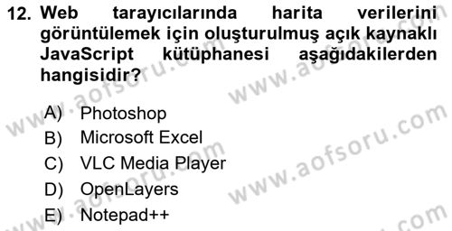 Web Tabanlı CBS Dersi 2025 - 2026 Yılı (Final) Dönem Sonu Sınav Soruları 12. Soru