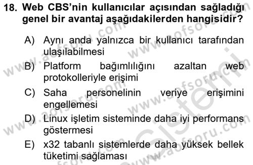Web Tabanlı CBS Dersi 2025 - 2026 Yılı (Final) Dönem Sonu Sınav Soruları 18. Soru