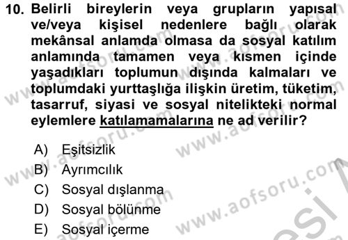 Sosyal Politika Dersi 2016 - 2017 Yılı 3 Ders Sınav Soruları 10. Soru