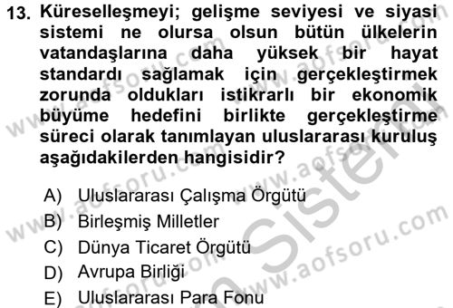 Sosyal Politika Dersi 2016 - 2017 Yılı 3 Ders Sınav Soruları 13. Soru