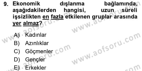 Sosyal Politika Dersi 2016 - 2017 Yılı 3 Ders Sınav Soruları 9. Soru