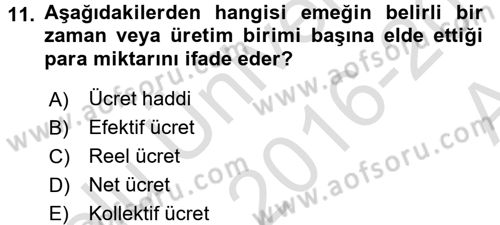 Sosyal Politika Dersi 2016 - 2017 Yılı (Vize) Ara Sınav Soruları 11. Soru