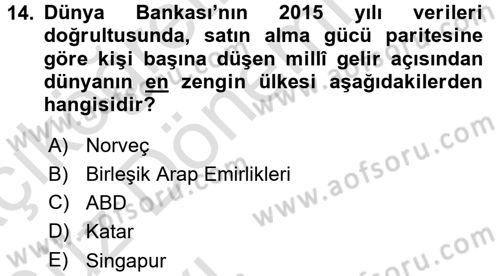 Sosyal Politika Dersi 2016 - 2017 Yılı (Vize) Ara Sınav Soruları 14. Soru