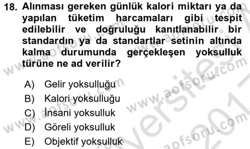 Sosyal Politika Dersi 2016 - 2017 Yılı (Vize) Ara Sınav Soruları 18. Soru