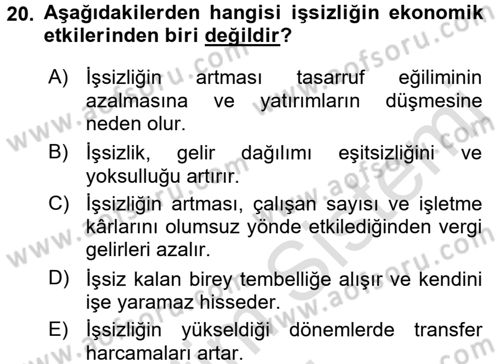 Sosyal Politika Dersi 2016 - 2017 Yılı (Vize) Ara Sınav Soruları 20. Soru