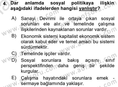 Sosyal Politika Dersi 2016 - 2017 Yılı (Vize) Ara Sınav Soruları 4. Soru