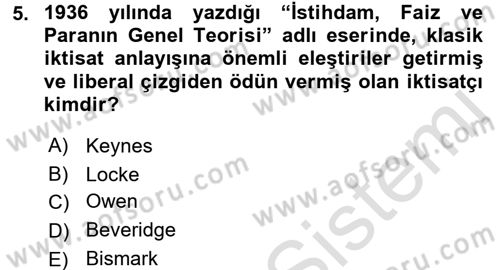 Sosyal Politika Dersi 2016 - 2017 Yılı (Vize) Ara Sınav Soruları 5. Soru