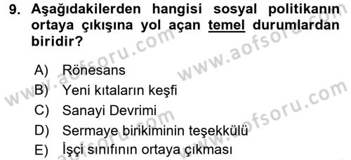 Sosyal Politika Dersi 2016 - 2017 Yılı (Vize) Ara Sınav Soruları 9. Soru