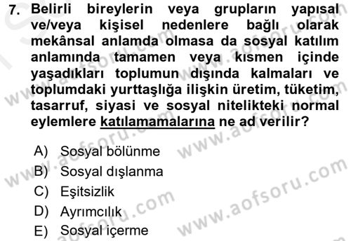Sosyal Politika Dersi 2016 - 2017 Yılı (Final) Dönem Sonu Sınav Soruları 7. Soru