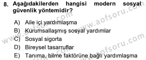 Sosyal Politika Dersi 2016 - 2017 Yılı (Final) Dönem Sonu Sınav Soruları 8. Soru