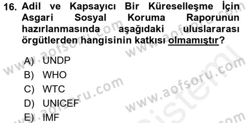 Sosyal Politika Dersi 2017 - 2018 Yılı 3 Ders Sınav Soruları 16. Soru