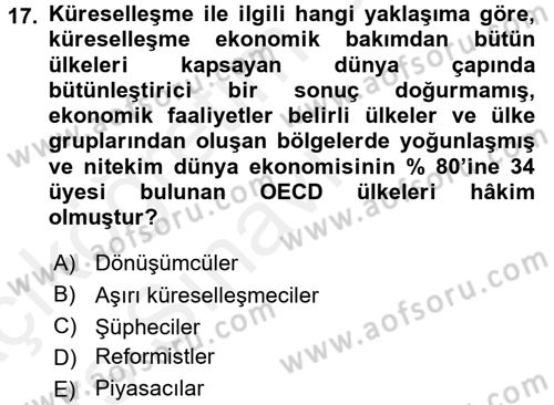 Sosyal Politika Dersi 2017 - 2018 Yılı 3 Ders Sınav Soruları 17. Soru