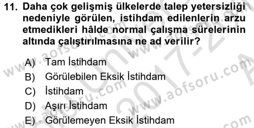 Sosyal Politika Dersi 2017 - 2018 Yılı (Vize) Ara Sınav Soruları 11. Soru
