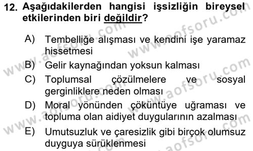 Sosyal Politika Dersi 2017 - 2018 Yılı (Vize) Ara Sınav Soruları 12. Soru