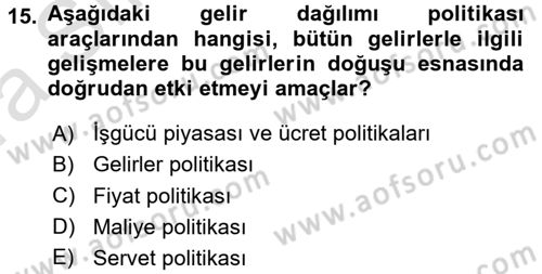 Sosyal Politika Dersi 2017 - 2018 Yılı (Vize) Ara Sınav Soruları 15. Soru