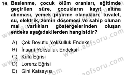 Sosyal Politika Dersi 2017 - 2018 Yılı (Vize) Ara Sınav Soruları 16. Soru