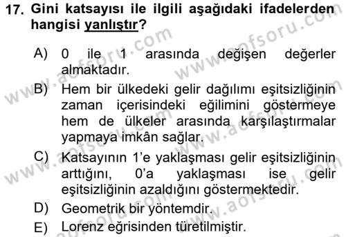Sosyal Politika Dersi 2017 - 2018 Yılı (Vize) Ara Sınav Soruları 17. Soru