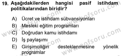 Sosyal Politika Dersi 2017 - 2018 Yılı (Vize) Ara Sınav Soruları 19. Soru