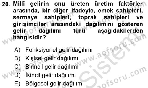 Sosyal Politika Dersi 2017 - 2018 Yılı (Vize) Ara Sınav Soruları 20. Soru