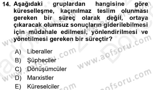 Sosyal Politika Dersi 2017 - 2018 Yılı (Final) Dönem Sonu Sınav Soruları 14. Soru