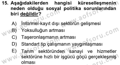 Sosyal Politika Dersi 2017 - 2018 Yılı (Final) Dönem Sonu Sınav Soruları 15. Soru