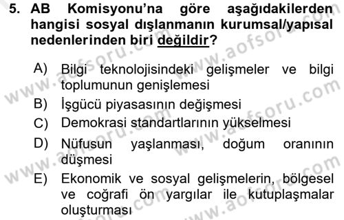 Sosyal Politika Dersi 2017 - 2018 Yılı (Final) Dönem Sonu Sınav Soruları 5. Soru