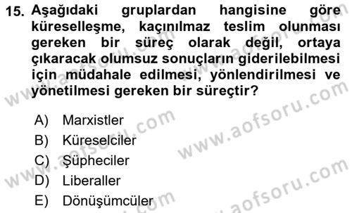 Sosyal Politika Dersi 2018 - 2019 Yılı 3 Ders Sınav Soruları 15. Soru