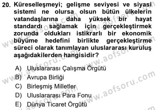 Sosyal Politika Dersi 2018 - 2019 Yılı 3 Ders Sınav Soruları 20. Soru