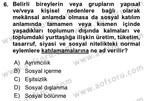 Sosyal Politika Dersi 2018 - 2019 Yılı 3 Ders Sınav Soruları 6. Soru