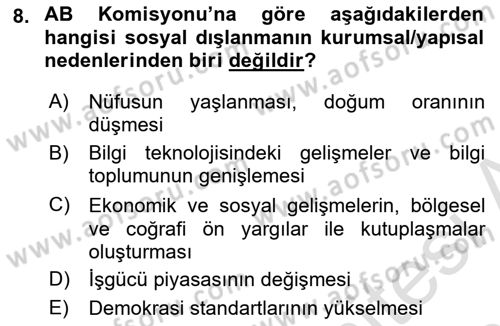 Sosyal Politika Dersi 2018 - 2019 Yılı 3 Ders Sınav Soruları 8. Soru