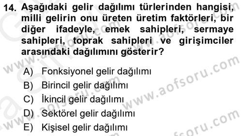 Sosyal Politika Dersi 2018 - 2019 Yılı (Vize) Ara Sınav Soruları 14. Soru