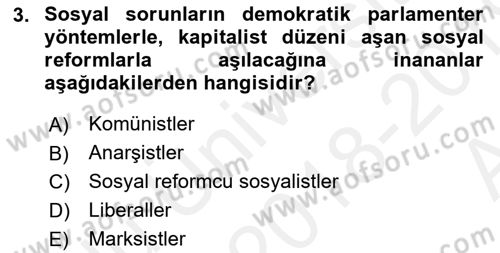 Sosyal Politika Dersi 2018 - 2019 Yılı (Vize) Ara Sınav Soruları 3. Soru
