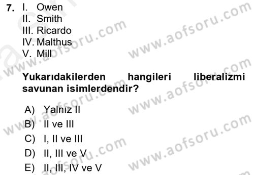 Sosyal Politika Dersi 2018 - 2019 Yılı (Vize) Ara Sınav Soruları 7. Soru