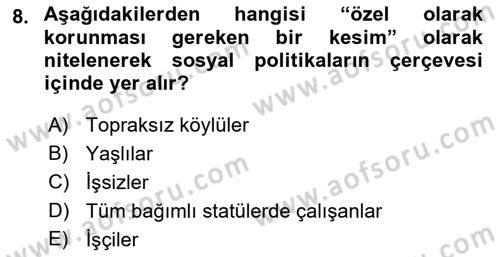 Sosyal Politika Dersi 2018 - 2019 Yılı (Vize) Ara Sınav Soruları 8. Soru