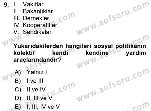 Sosyal Politika Dersi 2018 - 2019 Yılı (Vize) Ara Sınav Soruları 9. Soru
