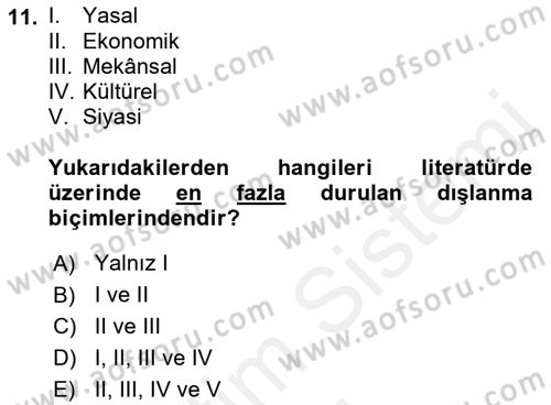 Sosyal Politika Dersi 2018 - 2019 Yılı (Final) Dönem Sonu Sınav Soruları 11. Soru