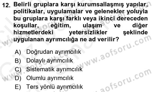 Sosyal Politika Dersi 2018 - 2019 Yılı (Final) Dönem Sonu Sınav Soruları 12. Soru