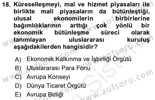 Sosyal Politika Dersi 2018 - 2019 Yılı (Final) Dönem Sonu Sınav Soruları 18. Soru