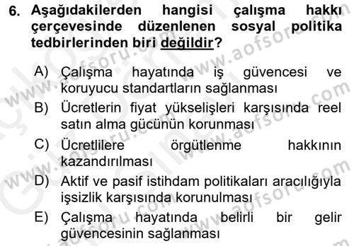 Sosyal Politika Dersi 2018 - 2019 Yılı (Final) Dönem Sonu Sınav Soruları 6. Soru