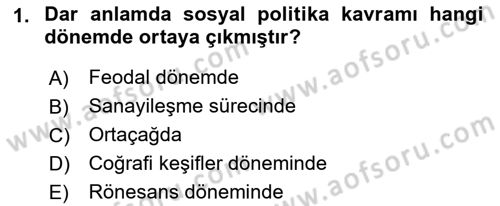 Sosyal Politika Dersi 2018 - 2019 Yılı Yaz Okulu Sınav Soruları 1. Soru