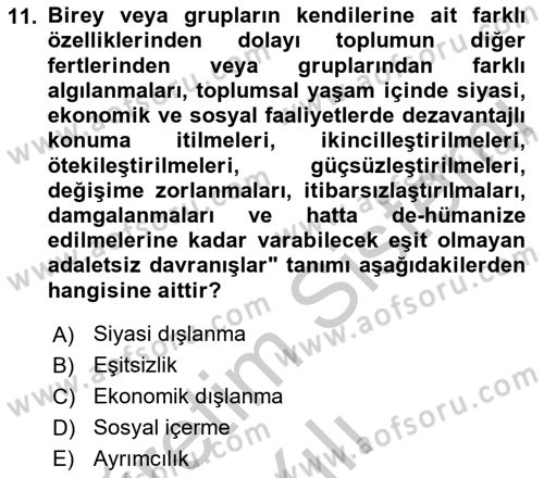 Sosyal Politika Dersi 2018 - 2019 Yılı Yaz Okulu Sınav Soruları 11. Soru