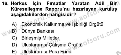 Sosyal Politika Dersi 2018 - 2019 Yılı Yaz Okulu Sınav Soruları 16. Soru