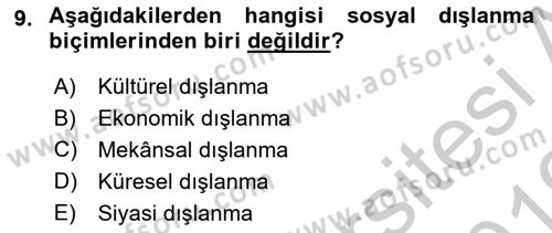 Sosyal Politika Dersi 2018 - 2019 Yılı Yaz Okulu Sınav Soruları 9. Soru