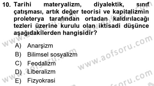 Sosyal Politika Dersi 2019 - 2020 Yılı (Vize) Ara Sınav Soruları 10. Soru