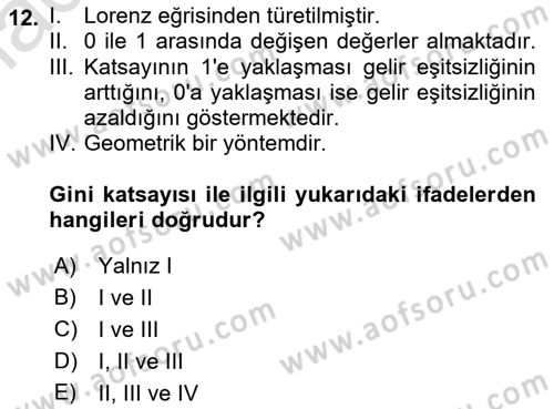 Sosyal Politika Dersi 2019 - 2020 Yılı (Vize) Ara Sınav Soruları 12. Soru