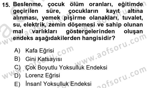 Sosyal Politika Dersi 2019 - 2020 Yılı (Vize) Ara Sınav Soruları 15. Soru