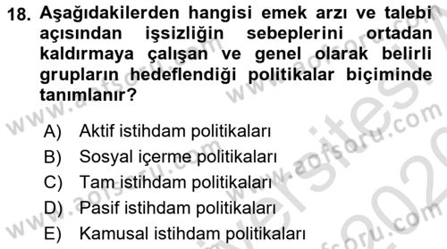 Sosyal Politika Dersi 2019 - 2020 Yılı (Vize) Ara Sınav Soruları 18. Soru