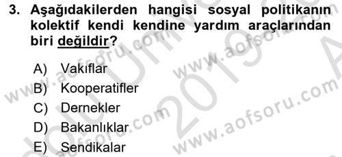 Sosyal Politika Dersi 2019 - 2020 Yılı (Vize) Ara Sınav Soruları 3. Soru