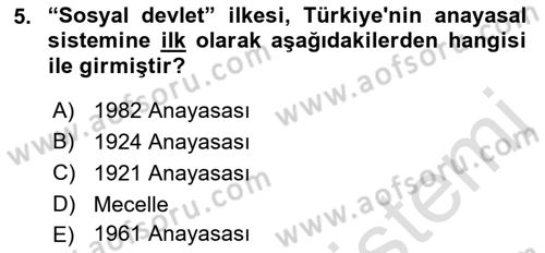Sosyal Politika Dersi 2019 - 2020 Yılı (Vize) Ara Sınav Soruları 5. Soru