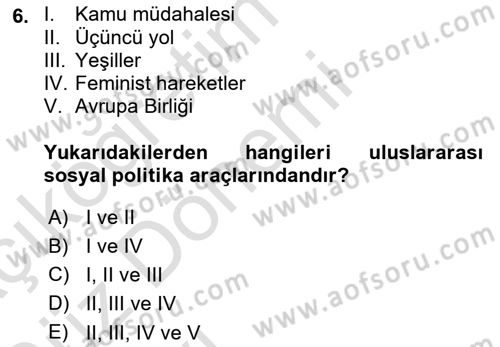 Sosyal Politika Dersi 2019 - 2020 Yılı (Vize) Ara Sınav Soruları 6. Soru